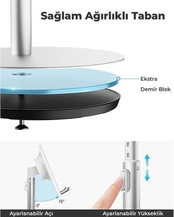 Saiji S1-II Masa için Cep Telefonu & Tablet Standı, Ayarlanabilir Yükseklik Açısı, iPhone, iPad, Samsung vb. Tüm 4''-11''Ekranlar için Uyumludur. Gri