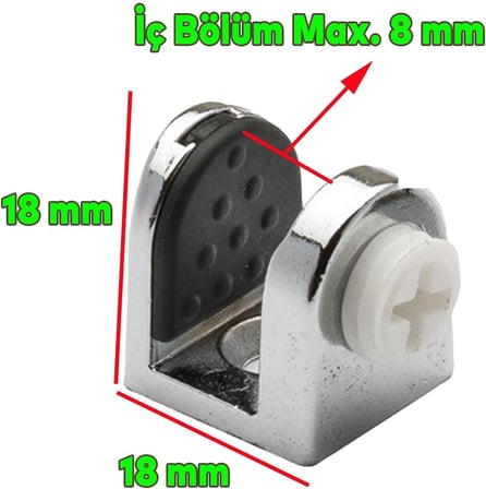 Tutucu Cam Etejer Menteşesi Krom Plastik Vidalı 8 mm (4 Adet)