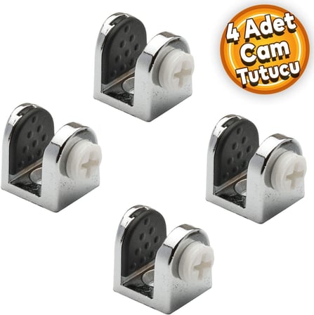 Tutucu Cam Etejer Menteşesi Krom Plastik Vidalı 8 mm (4 Adet)