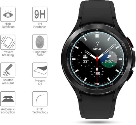 Samsung Galaxy Watch 4 44mm İle Uyumlu Ekran Koruyucu Çizilmeye Dayanıklı Akıllı Saat Koruması, 9H Temperli Kırılmaz Esnek Nano Cam, HD Şeffaf 2 Adet