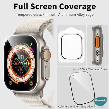 Apple Watch Ultra Tam Kaplayan Cam Ekran Koruyucu V2 Gümüş [Watch Ultra ile Uyumlu Ekran Koruyucu - Gümüş]