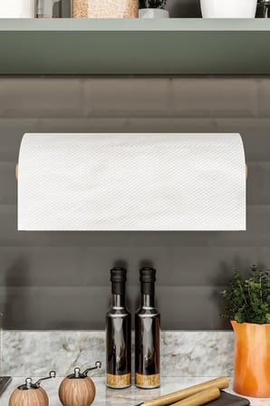 Yapışkanlı Doğal Gürgen Ağaç Ahşap Bar Metal Rulo Kağıt Havluluk, Kağıt Havlu Standı, Banyo Mutfak Havlu Çubuğu, Peçetelik Kağıt Havlu Rafı, Kağıt Havluluk Askısı (Metal, Beyaz)