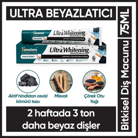 Whitening Diş Macunu 75 ml | Bitkisel, Beyazlatıcı | Aktif Kömür, Çörek Otu Yağı, Misvak | Florür, Kimyasal Beyazlatıcı İçermez