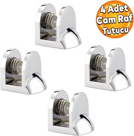 Tırnak Lüx Metal Cam Raf Tutucu Cam Etejer Menteşesi Krom Metal Vidalı 12 mm (4 Adet)