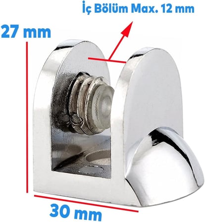 Tırnak Lüx Metal Cam Raf Tutucu Cam Etejer Menteşesi Krom Metal Vidalı 12 mm (4 Adet)