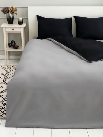Pamuklu Ranforce Tek Kişilik Small Size 135x200 Çift Taraflı Nevresim Yorgan Kılıfı Siyah-Gri