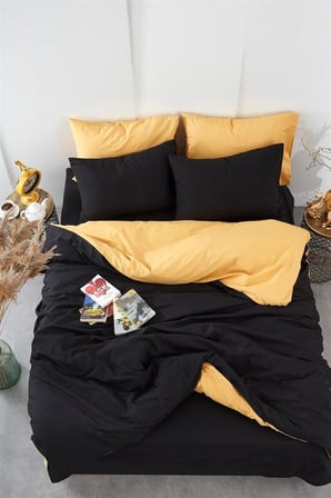 Çift Kişilik Çift Taraflı Nevresim Yorgan Kılıfı 200x220 Siyah-Sarı