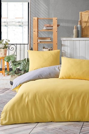 Çift Kişilik Çift Taraflı Nevresim Yorgan Kılıfı 200x220 Siyah-Sarı