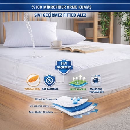 Mikro Fitted Full Kenar Su Sıvı Geçirmez Yatak Koruyucu Alez Bebek-Tek-Çift Kişilik Battal Boy Alez