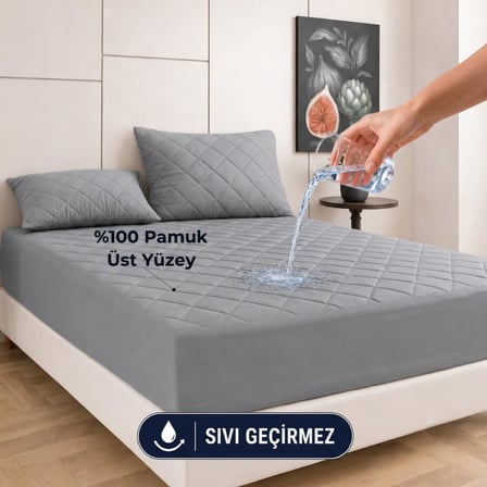Sıvı Geçirmez Alez - Tek-Çift Kişilk -%100 Pamuk- Kapitoneli Alez- Fitted(Yatağı Saran) Yatak Koruyucu Çarşaf(120x200)