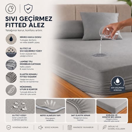 Gri Sıvı Geçirmez Alez - Tek-Çift Kişilik Alez - Mikrofiber Kumaş - Fitted(Yatağı Saran) Alez - Yatak Koruyucu Alez-Çarşaf(160x200)