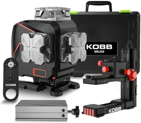 KBL36G Profesyonel Li-ion Şarjlı 4X360⁰ LCD Ekran Otomatik Hizalamalı Yeşil Çapraz Çizgi Lazer Distomat + Uzaktan Kumanda + Taşıma Çantası