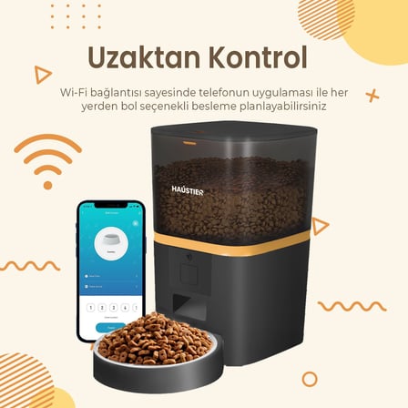 QQ003 Akıllı Otomatik Kedi Mama Kabı, Tuya App-Wifi Uzaktan Kontrol, 6lt Hazne (Siyah)