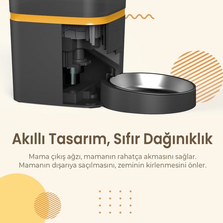 QQ003 Akıllı Otomatik Kedi Mama Kabı, Tuya App-Wifi Uzaktan Kontrol, 6lt Hazne (Siyah)