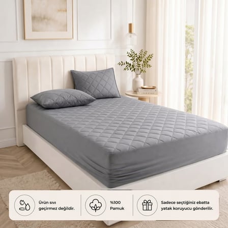 Yatak Koruyucu Alez Kapitone Gri Renk%100 Pamuk Fitted Alez Çarşaf 180 X 200