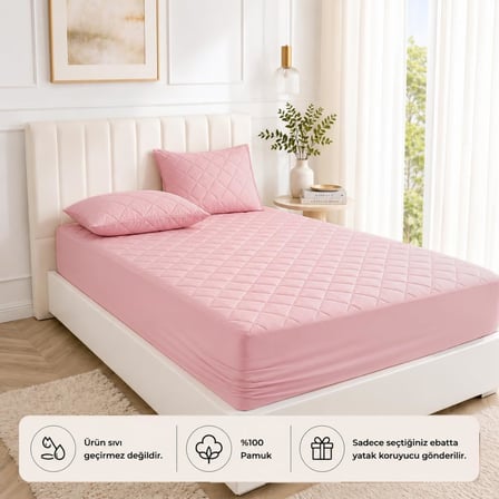 Yatak Koruyucu Alez Kapitone Pudra Renk%100 Pamuk Fitted Alez Çarşaf 90 X 190