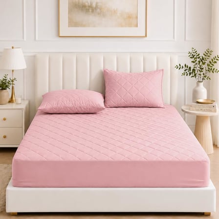Yatak Koruyucu Alez Kapitone Pudra Renk%100 Pamuk Fitted Alez Çarşaf 90 X 190