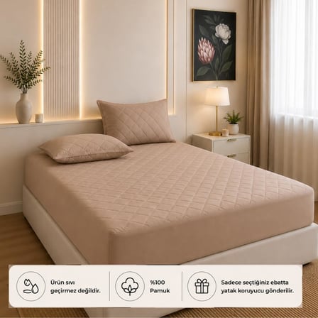 Yatak Koruyucu Alez Kapitone Kahverengi Renk%100 Pamuk Fitted Alez Çarşaf 160 X 200