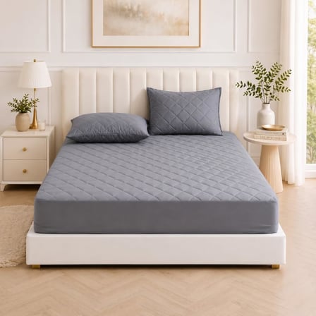 Yatak Koruyucu Alez Kapitone Gri Renk%100 Pamuk Fitted Alez Çarşaf 90 X 190