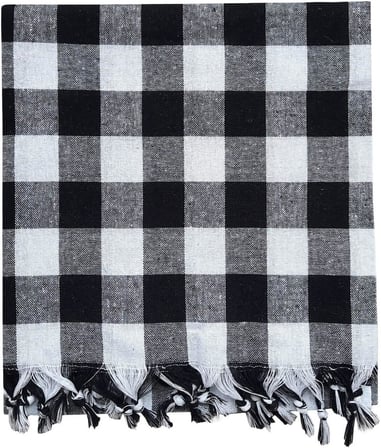 Rakip 150x150 Cm Kareli Yer Sofra Bezi Piknik Masa Örtüsü Saçaklı Siyah