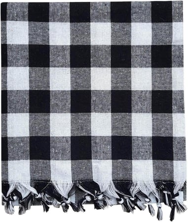Rakip 150x150 Cm Kareli Yer Sofra Bezi Piknik Masa Örtüsü Saçaklı Siyah