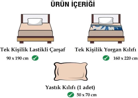 PARKER Kolay Ütü-Tek Kişilik Nevresim Takımı (90x190 Lastikli Çarşaf+Yorgan Kılıfı+Y. Kılıfı) Yeşil