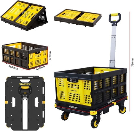 PC532B 137kg 62x45cm Dört Tekerli Çekme Kollu Yük ve Paket Taşıma Arabası + FT505 25Kg Katlanır Çok Amaçlı Taşıma Sepeti