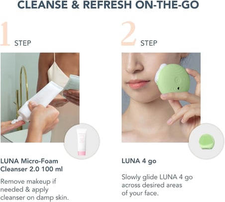 LUNA 4 go Yüz Temizleme Fırçası ve Yüz Masaj Aleti + LUNA Mikro Köpük Yüz Temizleyici 2.0, 100ml - Yüz Yıkama - Gözenek Giderici - Yüz Bakımı - Yüz Cilt Bakım Ürünleri - Tüm Cilt Tipleri İçin
