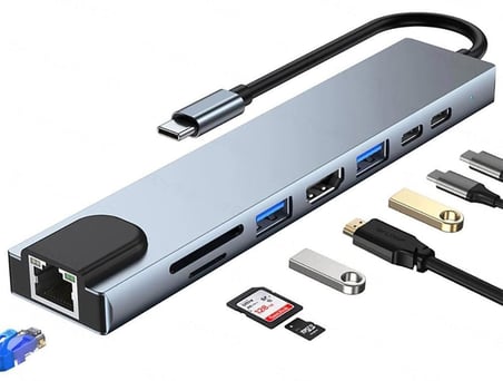 Type C to 2 Port USB 3.0 2 SD Kart TF Kart HDMI RJ45 2PD Kablolu Adaptör iphone 15 Serisi Uyumlu Type C Girişli Android Cihazlara Uyumlu ZR38