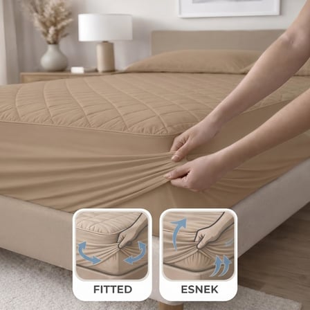 Kahverengi Kapitone Sıvı Geçirmez Yatak Koruyucu Fitted Alez Çarşaf%100 Pamuk 90X190