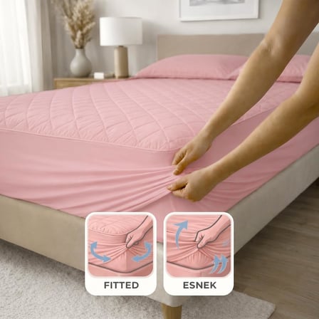 Pudra Kapitone Sıvı Geçirmez Yatak Koruyucu Fitted Alez Çarşaf%100 Pamuk 120X200