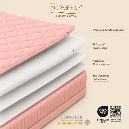 Pudra Kapitone Sıvı Geçirmez Yatak Koruyucu Fitted Alez Çarşaf%100 Pamuk 100X200