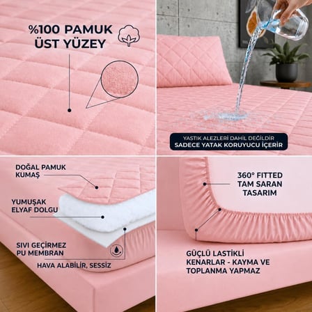 Pudra Kapitone Sıvı Geçirmez Yatak Koruyucu Fitted Alez Çarşaf%100 Pamuk 100X200