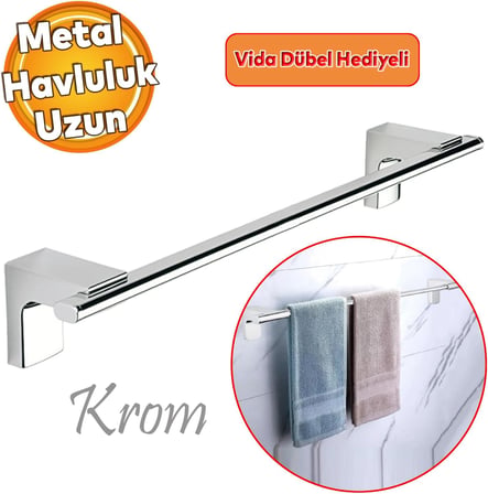 Banyo Mutfak Aparat Standı Bez Havlu Askısı Uzun Havluluk Vidalı Krom Paslanmaz Metal
