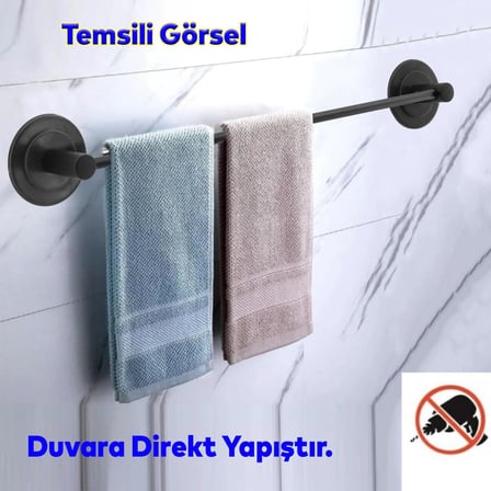 Lavabo Banyo Mutfak Yapışkanlı Bez Havlu Standı Askısı Paslanmaz Metal Siyah Uzun Bez Havluluk