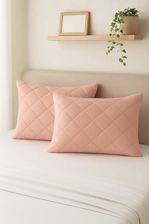 %100 Pamuk Kapitone Yastık Koruyucu Kılıf 2 Adet 50 x 70 (Kahverengi)