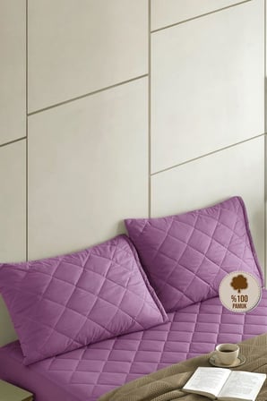 %100 Pamuk Kapitone Yastık Koruyucu Kılıf 2 Adet 50 x 70 (Kahverengi)