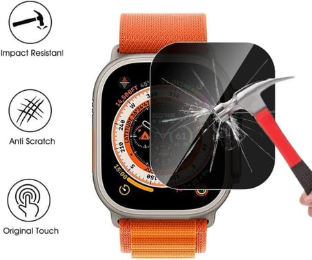 Apple Watch Ultra 2 49 Mm İle Uyumlu Hayalet Ekran Koruyucu, Yandan Görünmeyen Anti-Spy Gizlilik (Privacy) Koruması, 9H Temperli Nano Kırılmaz Esnek Cam, Parmak İzi Önleyici 2 Adet