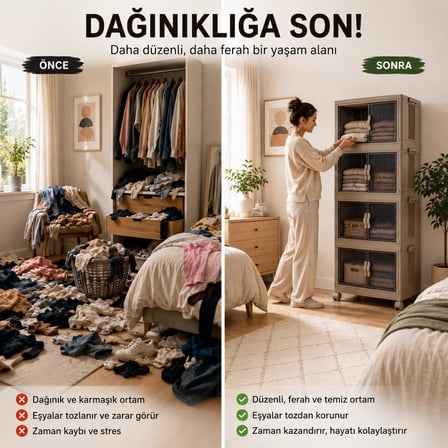 Emayhome Çok Amaçlı Kilitli Kapaklı 4 Katlı İstiflenebilir Tekerlekli Organizer Dolap, Katlanabilir Plastik Düzenleyici Raf, Mutfak Banyo Genç Odası Garaj İçin Saklama Kabini, cappuccino