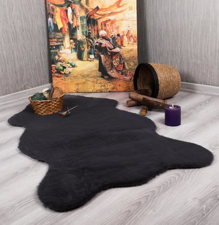 Tüyü Dekoratif Ultra Yumuşak Post Peluş Kaymaz Halı Antrasit 80 x 120