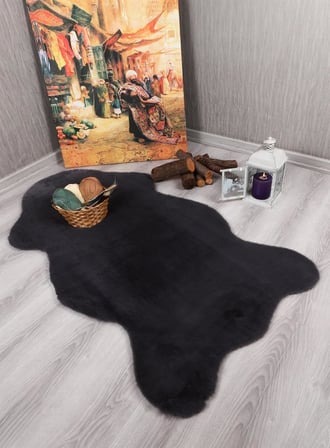 Tüyü Dekoratif Ultra Yumuşak Post Peluş Kaymaz Halı Antrasit 80 x 120