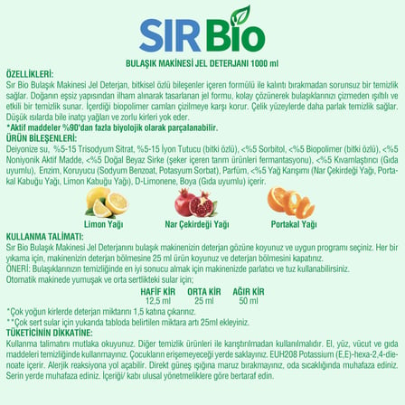 Bio Bulaşık Makinesi Deterjanı 1000 ml 4'lü Set Bitkisel Özlü Jel