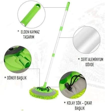 Yıkama Fırçası,Araba Mopu, Paspas Temizleme Aleti Uzun Saplı Yıkama Detaylandırma Fırçası,Mikrofiber Temizleme Aleti Seti Fırça Silgi Için Arabalar Araç İçin Çiziksiz Temizleme Seti