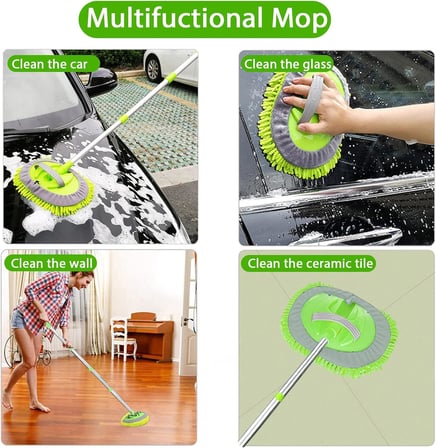 Yıkama Fırçası,Araba Mopu, Paspas Temizleme Aleti Uzun Saplı Yıkama Detaylandırma Fırçası,Mikrofiber Temizleme Aleti Seti Fırça Silgi Için Arabalar Araç İçin Çiziksiz Temizleme Seti