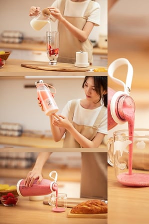 Smoothie Blender Taşınabilir Şarjlı Kişisel Mini Meyve Karıştırıcı 500 ml (Pembe)