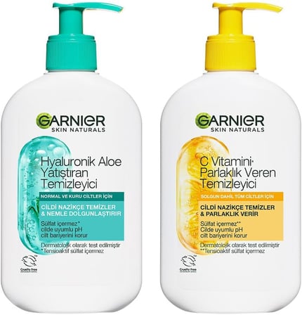 Hyaluronik Aloe Nemlendiren ve Yatıştıran Temizleyici 250 ML & Garnier C Vitamini Parlaklık Veren Temizleyici 250 ML Cilt Bakım Seti