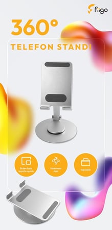 Telefon Standı Katlanabilir Çok Fonksiyonlu 360 Derece Dönebilen Metal Silver