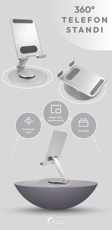 Telefon Standı Katlanabilir Çok Fonksiyonlu 360 Derece Dönebilen Metal Silver