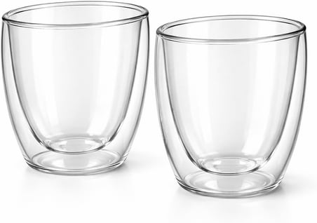 Çift Katmanlı Cam Bardak Seti 2'li 250 ml | Borosilikat Double Wall Isı Yalıtımlı Şeffaf Kahve Bardağı | Americano, Latte, Cappuccino ve Soğuk İçecek için