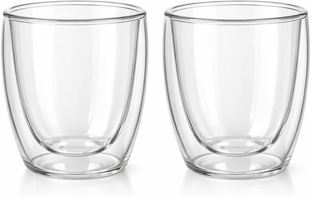 Çift Katmanlı Cam Bardak Seti 2'li 250 ml | Borosilikat Double Wall Isı Yalıtımlı Şeffaf Kahve Bardağı | Americano, Latte, Cappuccino ve Soğuk İçecek için